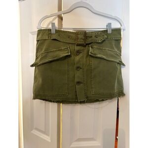 Free People Olive Green 100% Cotton Utility Mini Skirt with Belt Size 8 RN66170